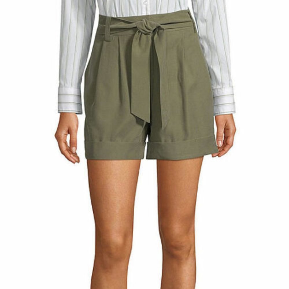 Worthington Women's Belted High Rise Cuffed Shorts -  Rich Avocado Size 14